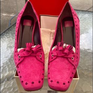 Coach, Suede, Fush Berry, 8.5M, Women’s Low Heel